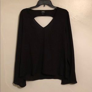 Open Back Black Long Sleeve Blouse